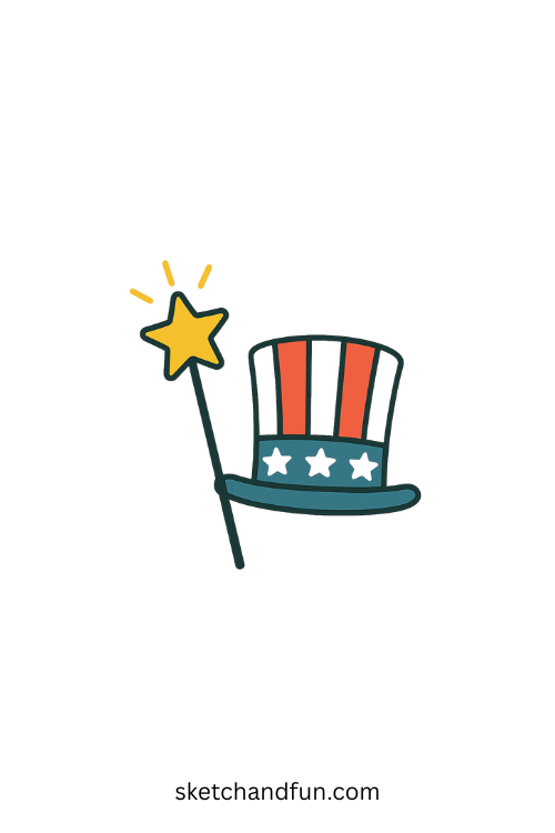 Fourth of July Drawing Ideas Easy, Star Wand and Hat Combo