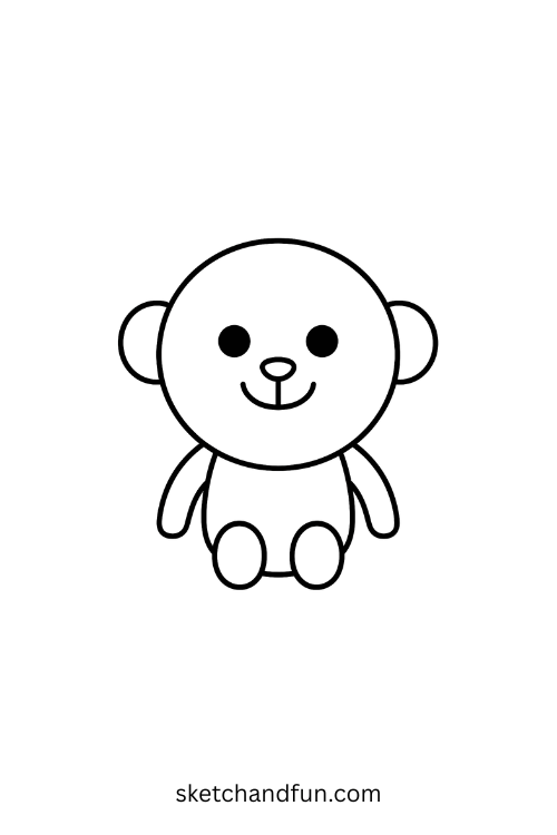 How to draw a monkey step 7 – add two curved lines on each side of the body to form simple cartoon monkey arms