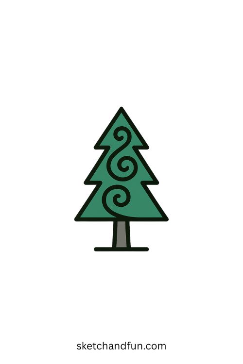Swirly Pine Tree Drawing