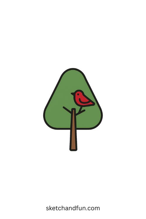 Tree with Bird Drawing