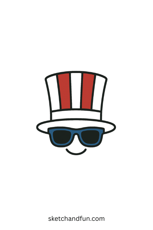 4th of July Drawing Easy, Uncle Sam Hat with Sunglasses