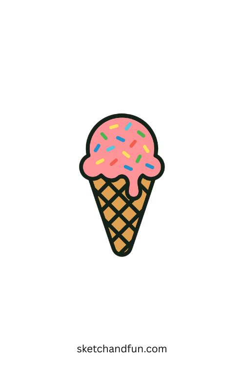 Waffle Cone With Sprinkles Ice Cream Drawing