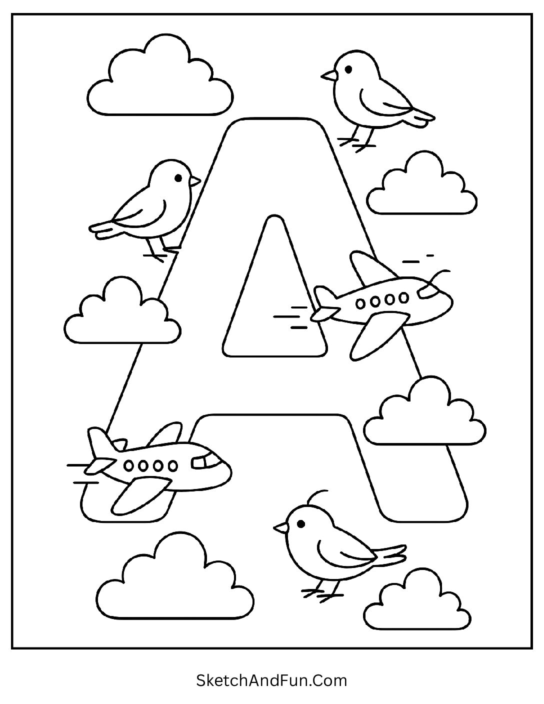 Airplane in the Sky – Letter A Coloring Page pdf