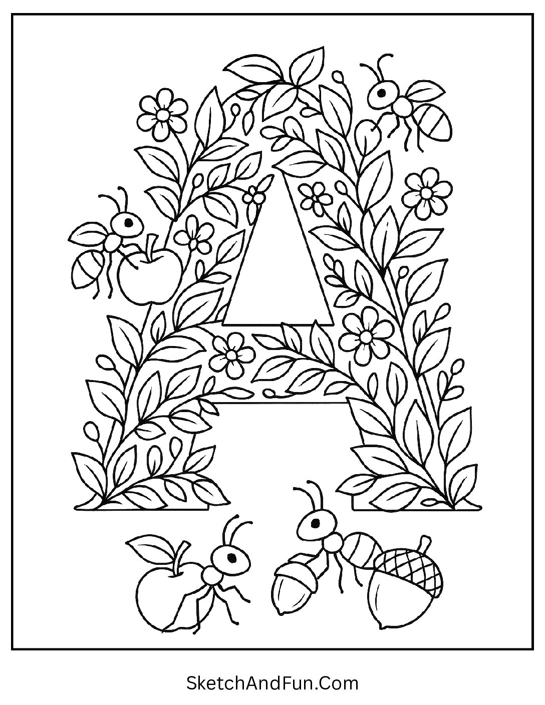 Alphabet Garden – Letter A Coloring Page pdf