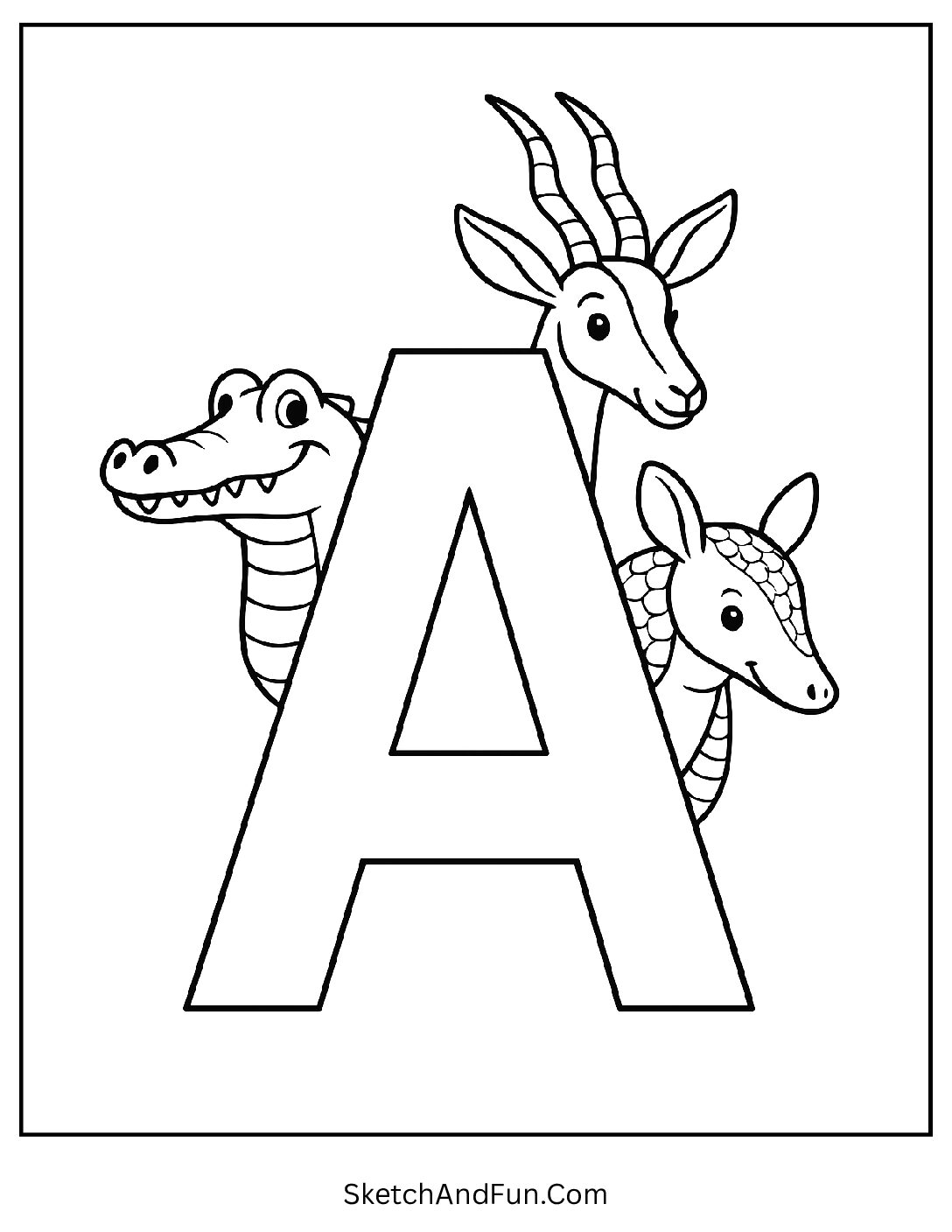 Animal Adventure with Letter A Coloring Page pdf