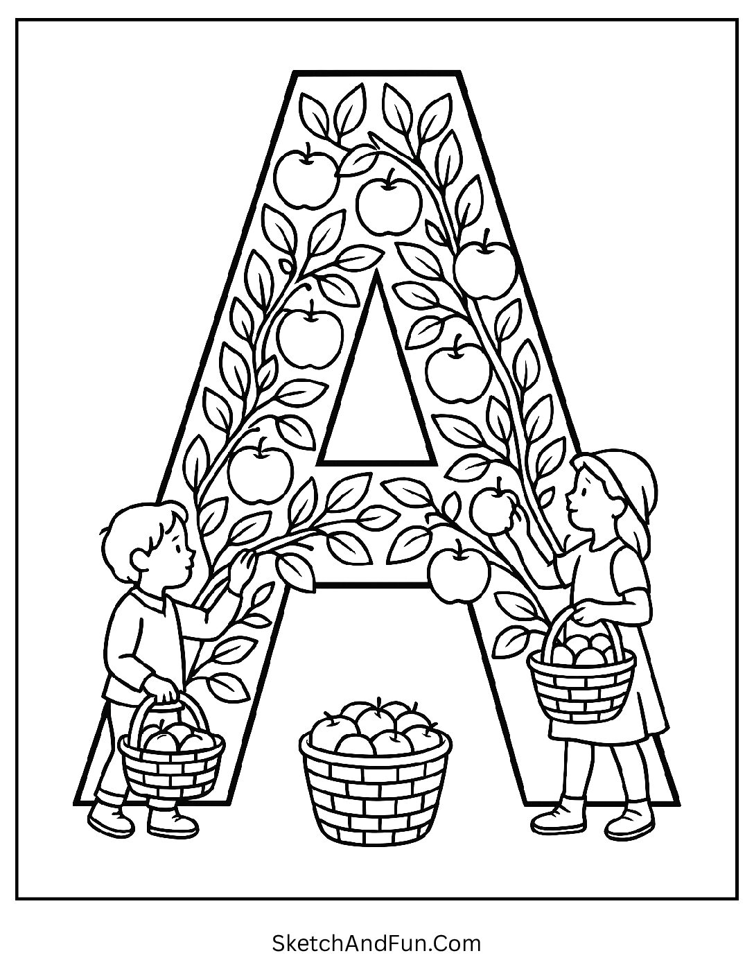 Apple Orchard – Letter A Coloring Page pdf