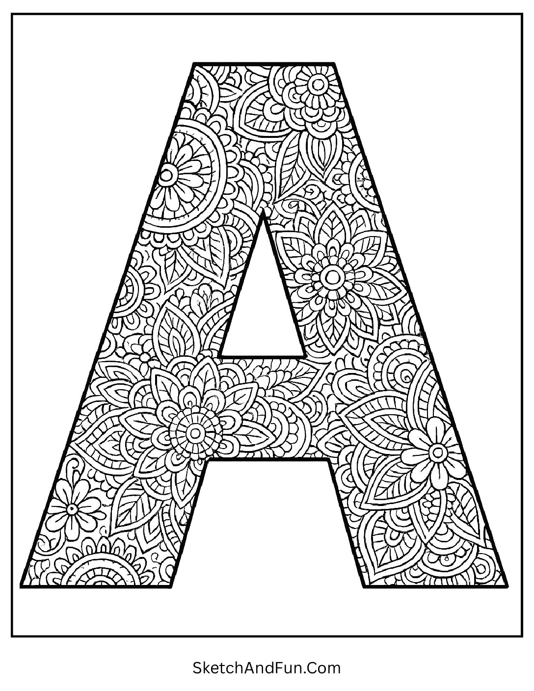 Artistic Patterns – Letter A Coloring Page pdf