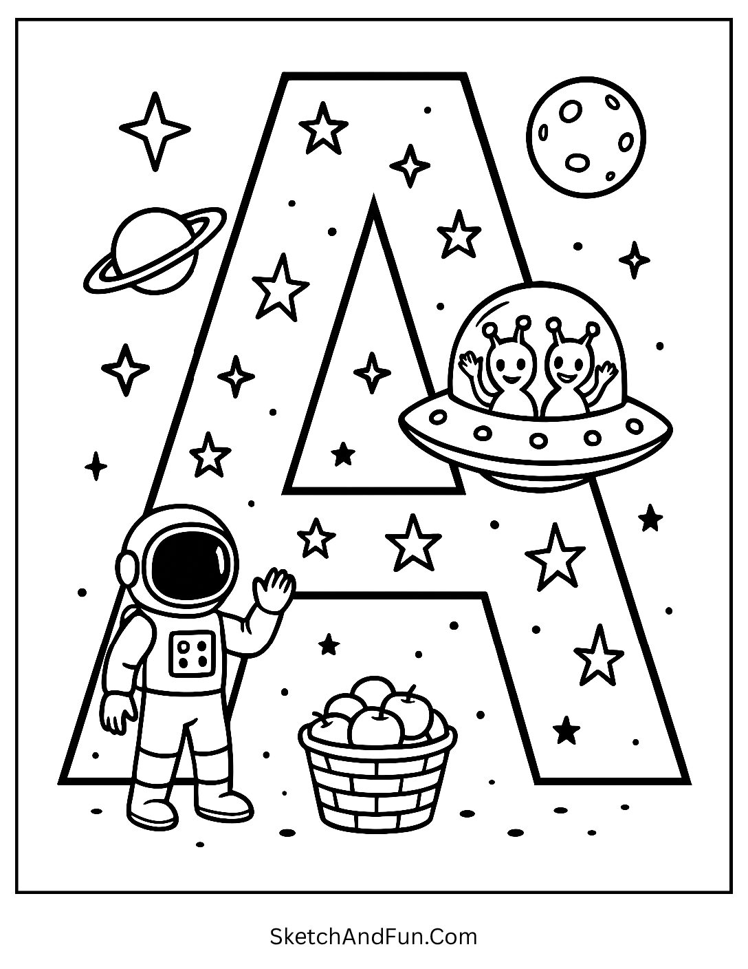 Astronaut Adventure – Letter A Coloring Page pdf