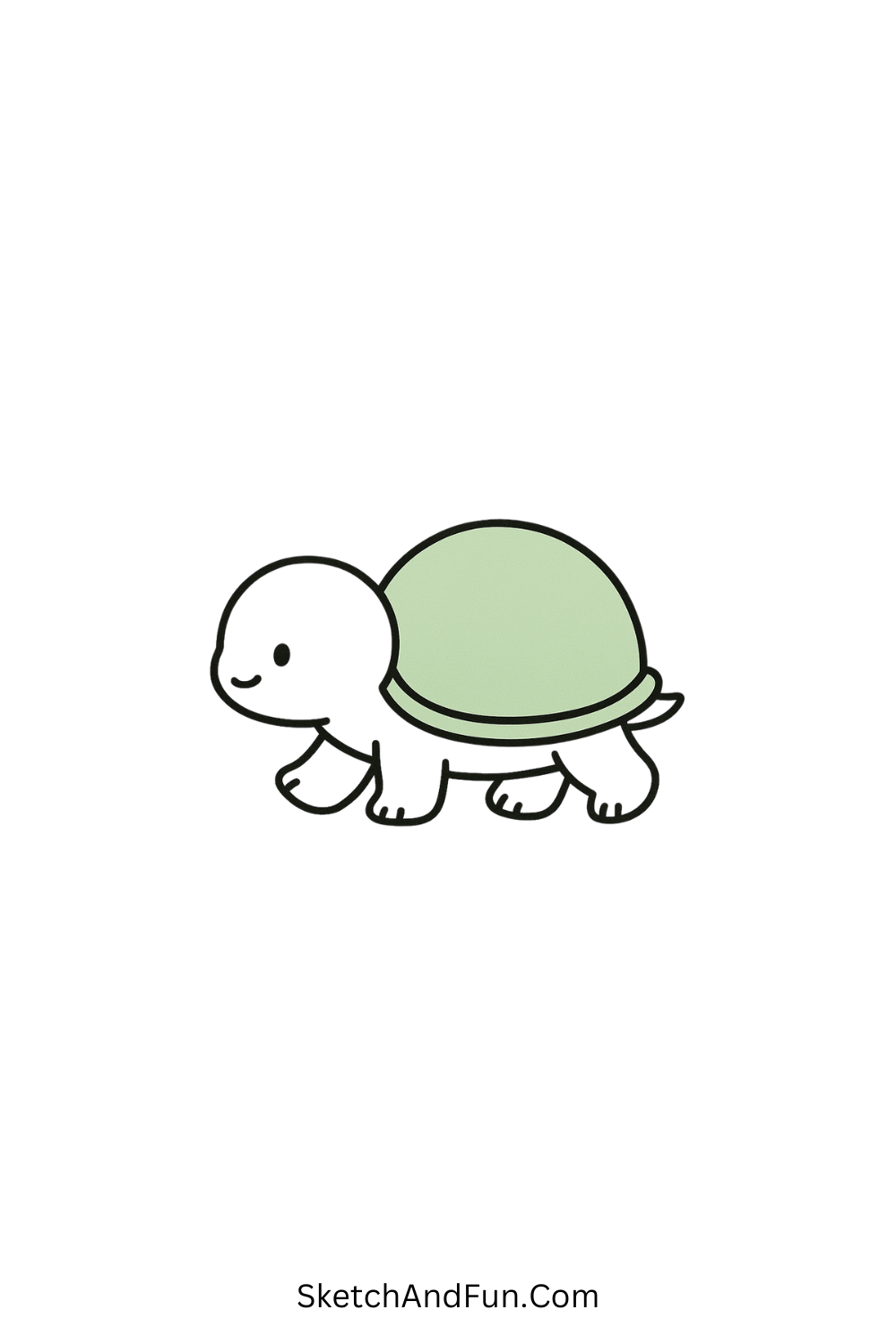Minimal kawaii doodle of a baby turtle with a pastel shell, adorable animal cartoon art idea.