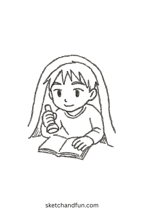 Chibi anime boy reading under a blanket with lantern glow, perfect for anime boy reading under blanket art.
