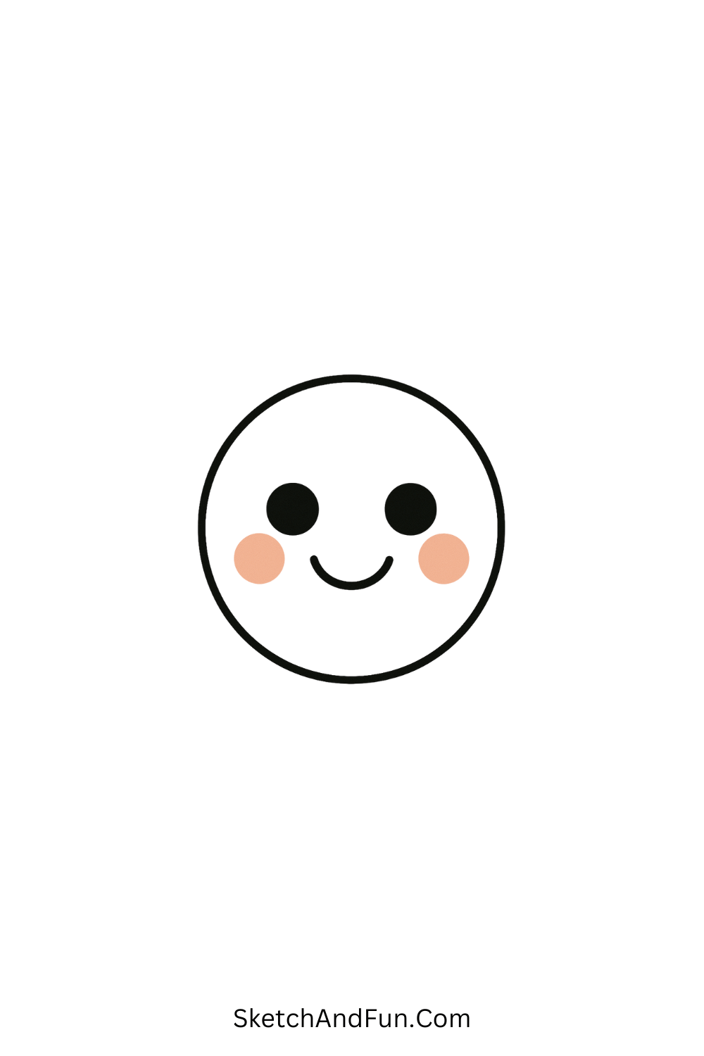 Cute cartoon doodle of a blushing smiley face with big eyes and pink cheeks, easy minimal kawaii drawing idea