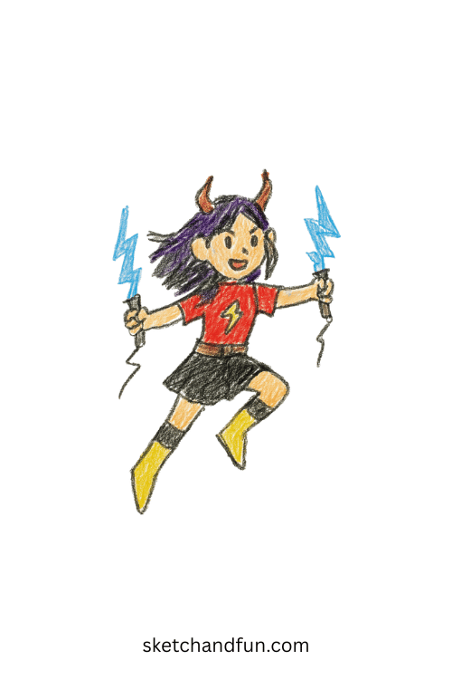 Fast-moving K-pop maknae with electric daggers mid-flip, dynamic anime-style illustration