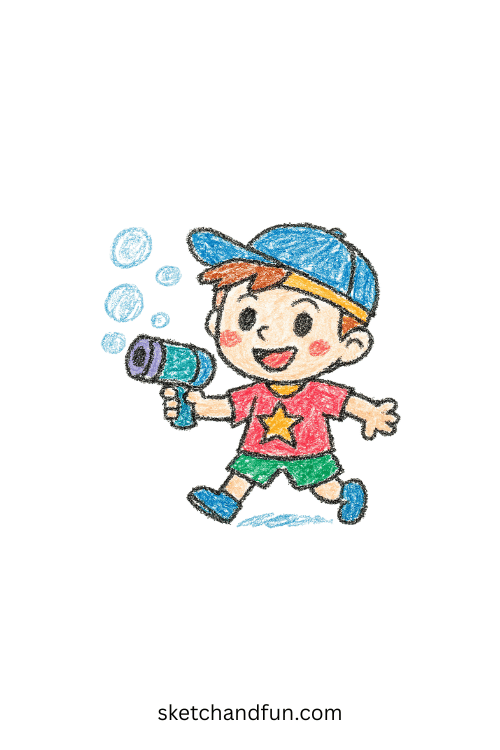 Cheerful K-pop boy shooting magical bubbles at demons โ playful idol hunter art concept