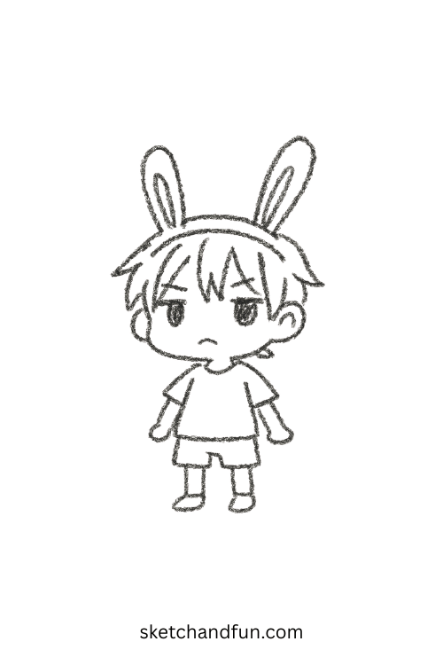 Cute chibi anime boy wearing floppy bunny ears, a kawaii anime boy drawing for beginners.
