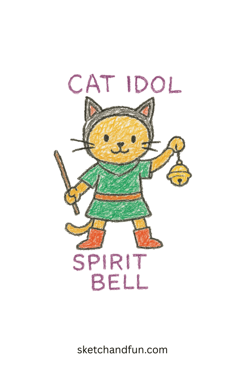 K-pop idol with cat ears and jingling spirit bell โ magical girl character art concept.