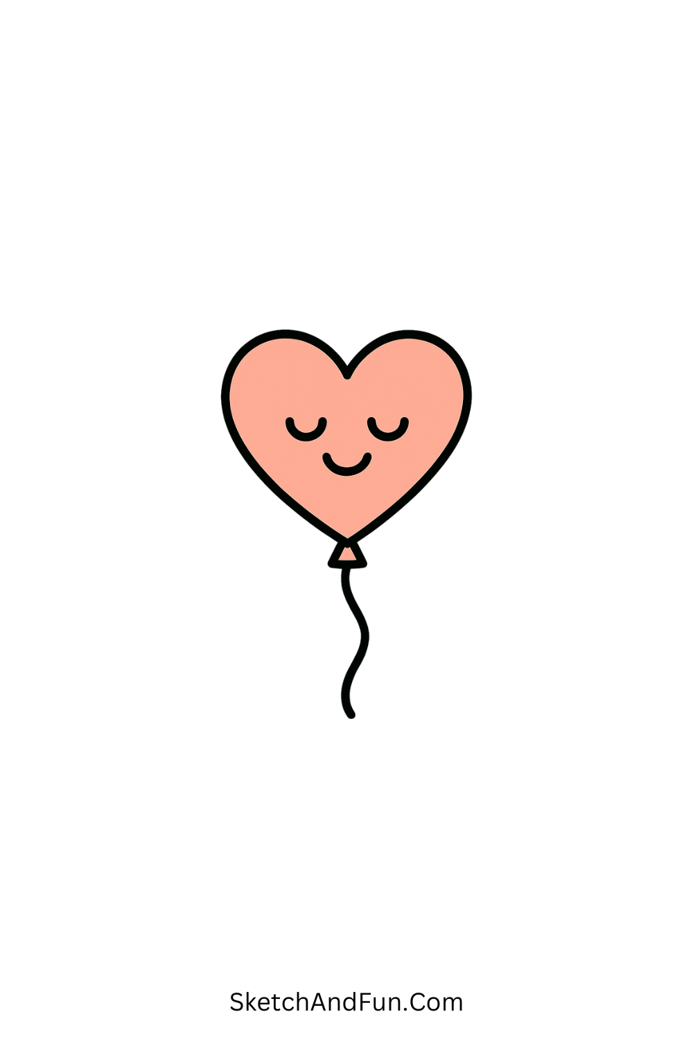 Kawaii cartoon doodle of a heart-shaped balloon with a thin string, adorable and easy drawing idea.