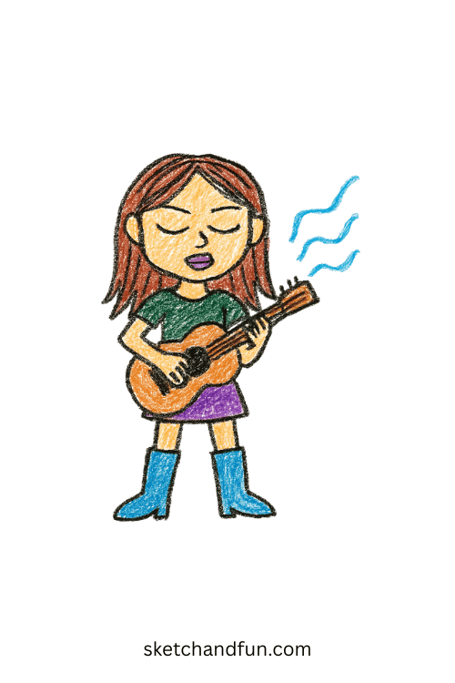 K-pop star with sonic guitar blasting harmony waves โ music-themed demon slayer drawing