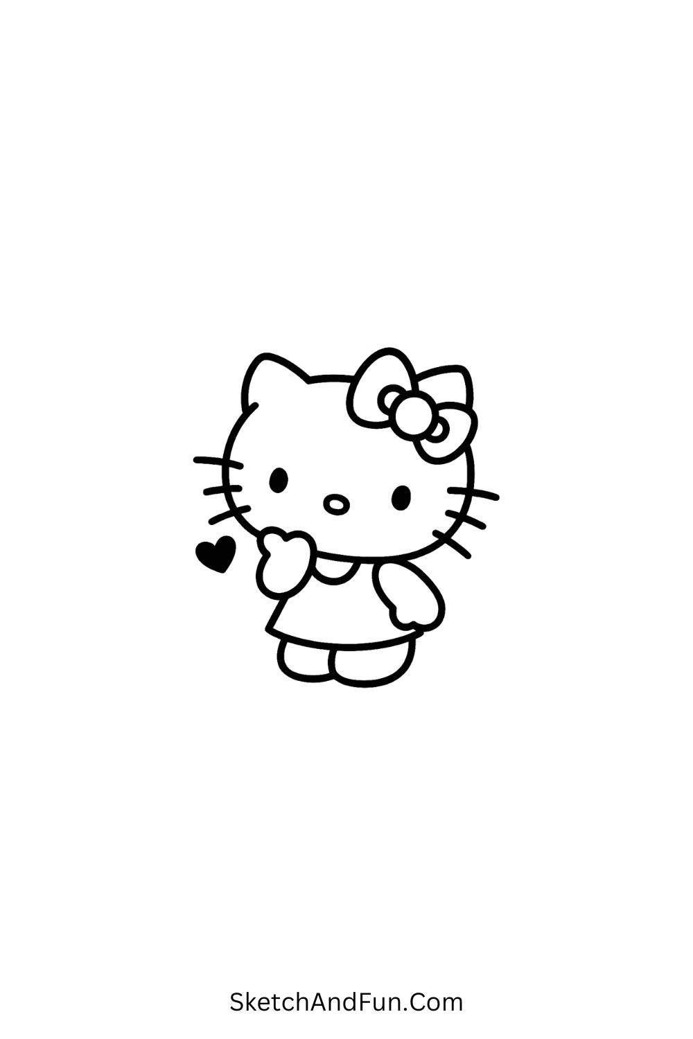 Hello Kitty blowing a heart kiss – romantic and cute Hello Kitty gesture drawing
