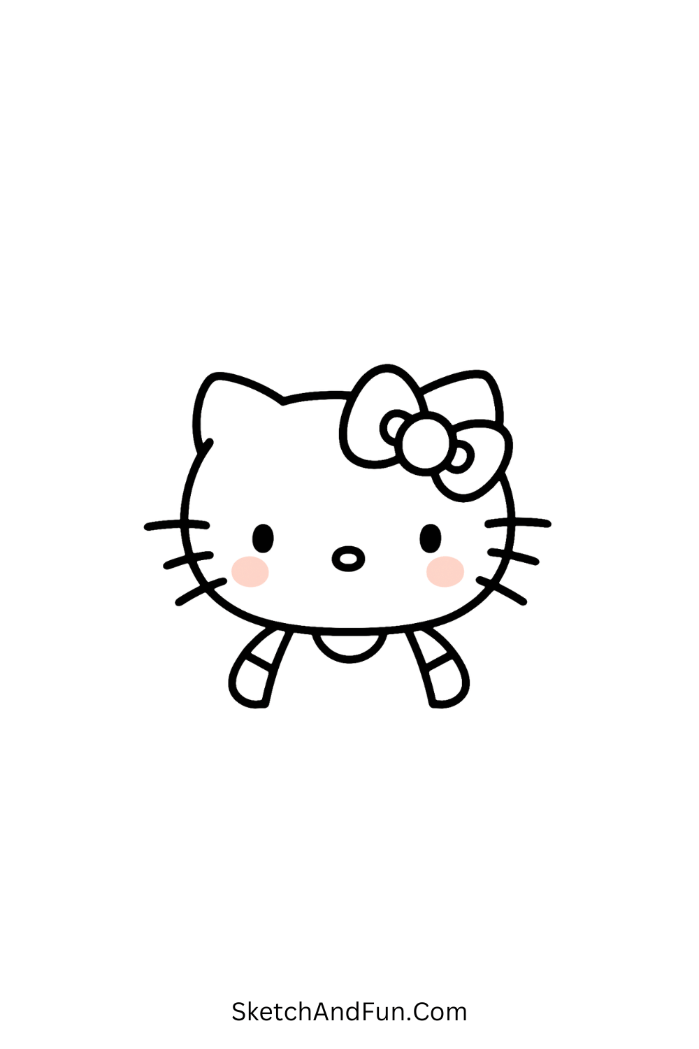 Simple Hello Kitty face with blush and bow – aesthetic Hello Kitty head illustration for coloring