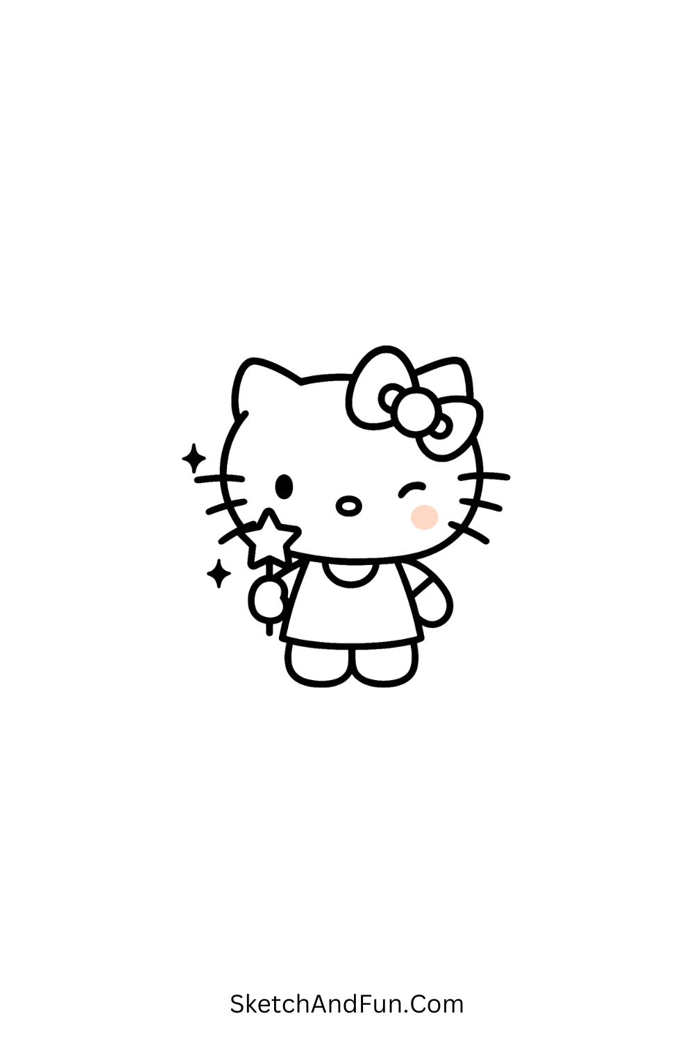 Magical Hello Kitty with small star wand – beginner-friendly Hello Kitty illustration with sparkles