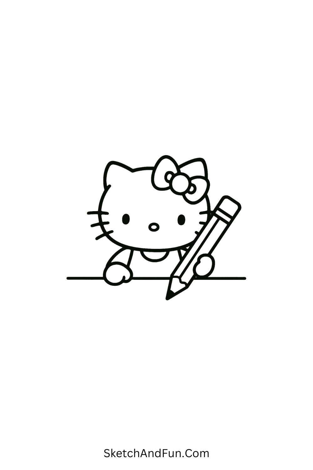Creative Hello Kitty with pencil – perfect for Hello Kitty art and back-to-school themes