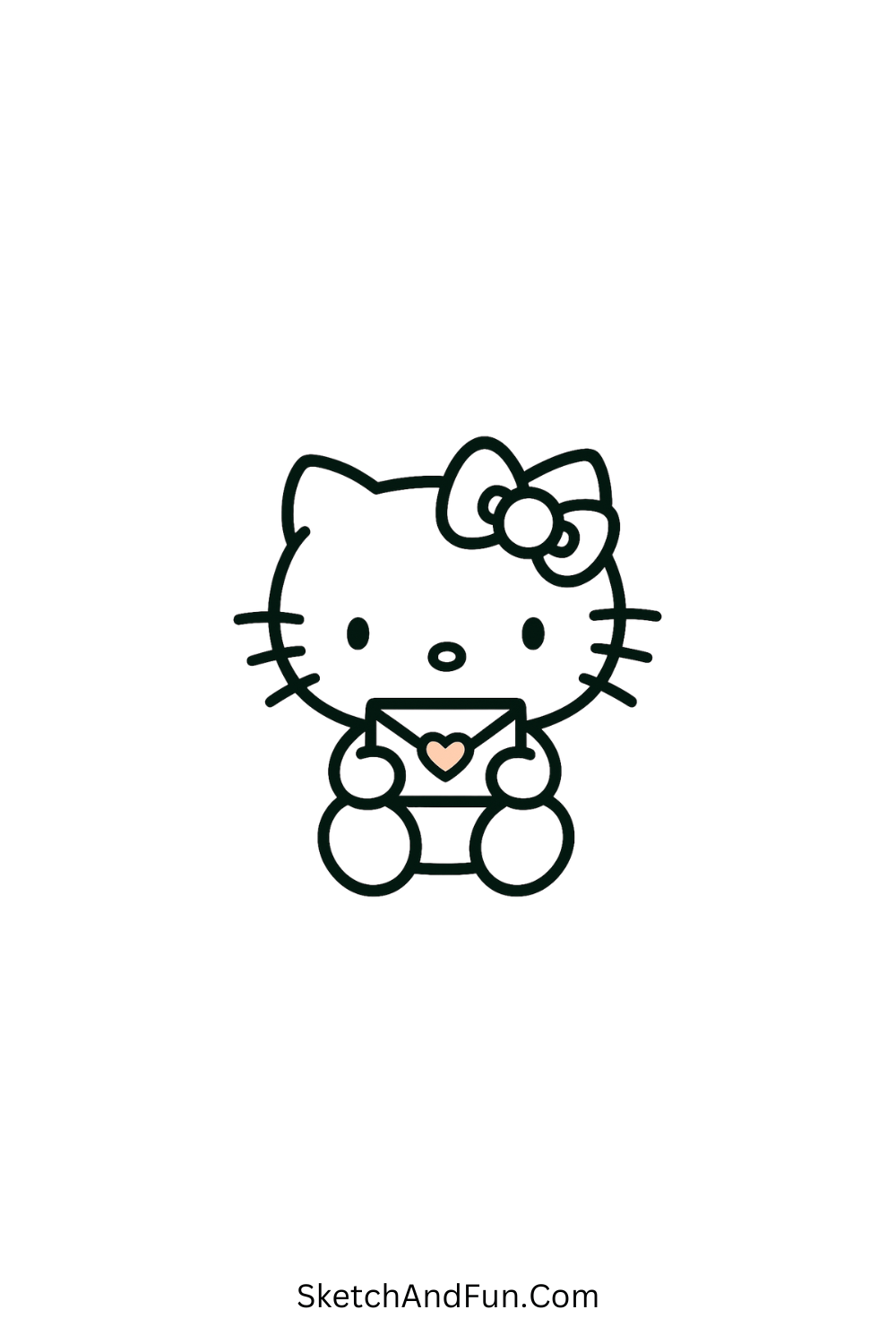 Kawaii Hello Kitty with pink heart envelope – perfect for Valentine's or friendship cards