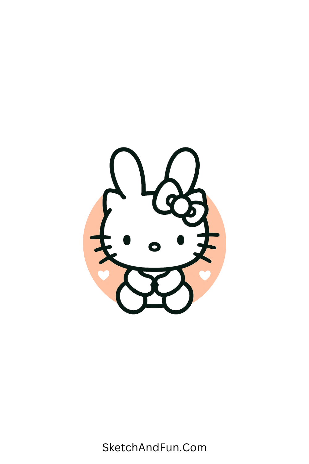 Hello Kitty with bunny ears – adorable Hello Kitty animal costume drawing for spring themes