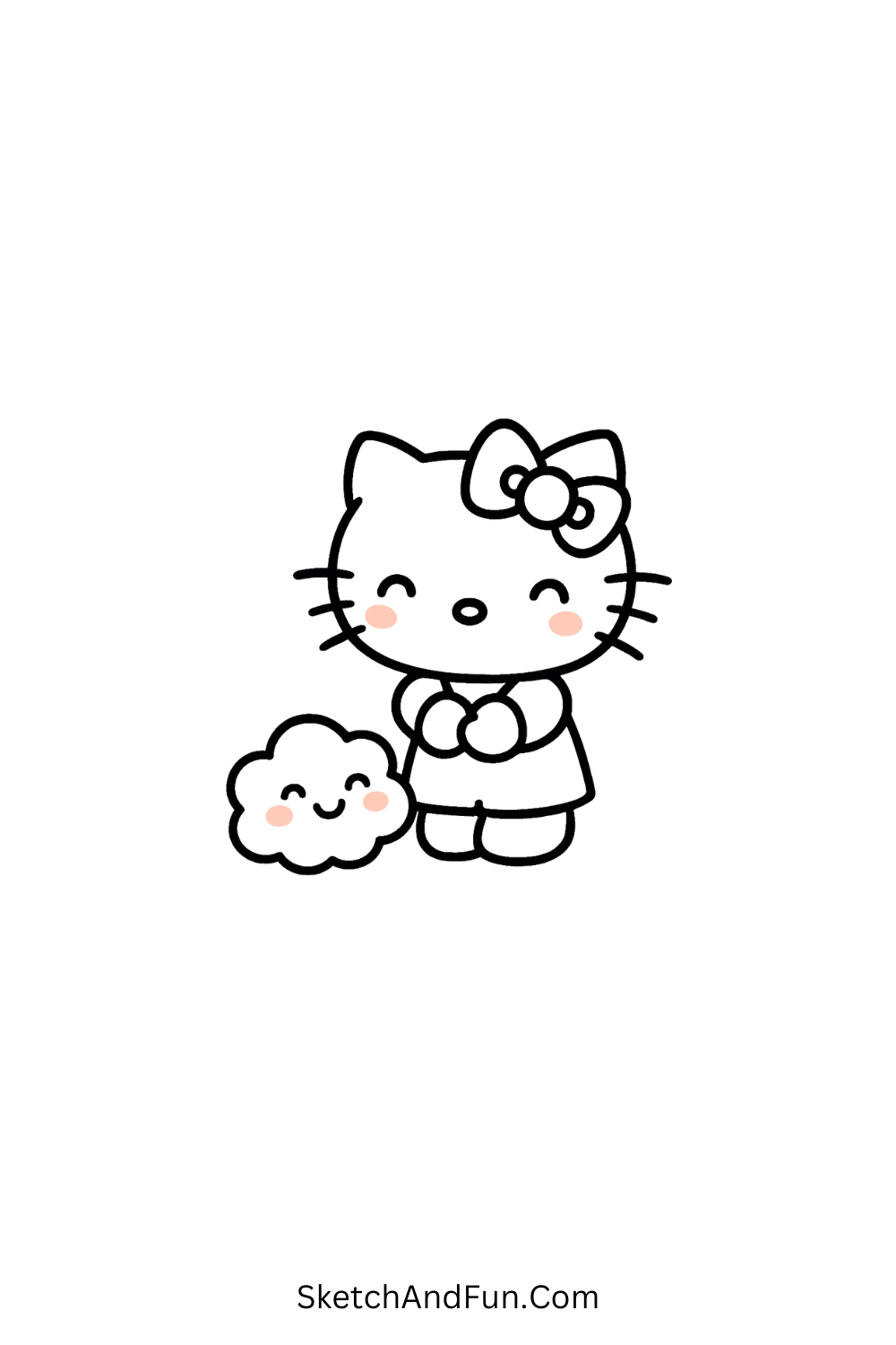 Hello Kitty with small smiling cloud – cheerful and light Hello Kitty art for toddlers