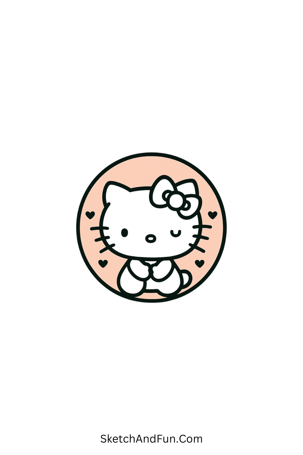 Framed Hello Kitty in pastel circle with hearts – aesthetic and minimal Hello Kitty design