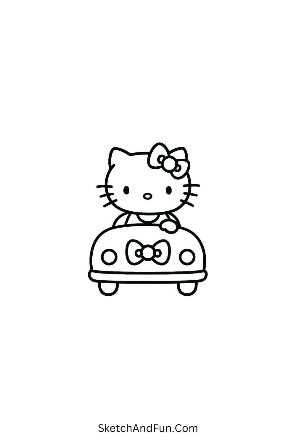 Simple Hello Kitty riding in a round car – fun transport-themed Hello Kitty cartoon