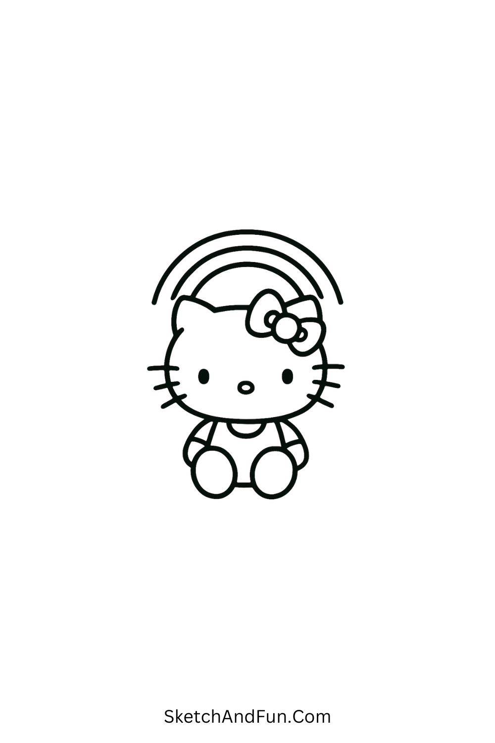 Adorable Hello Kitty under small rainbow – colorful and cheerful Hello Kitty art idea