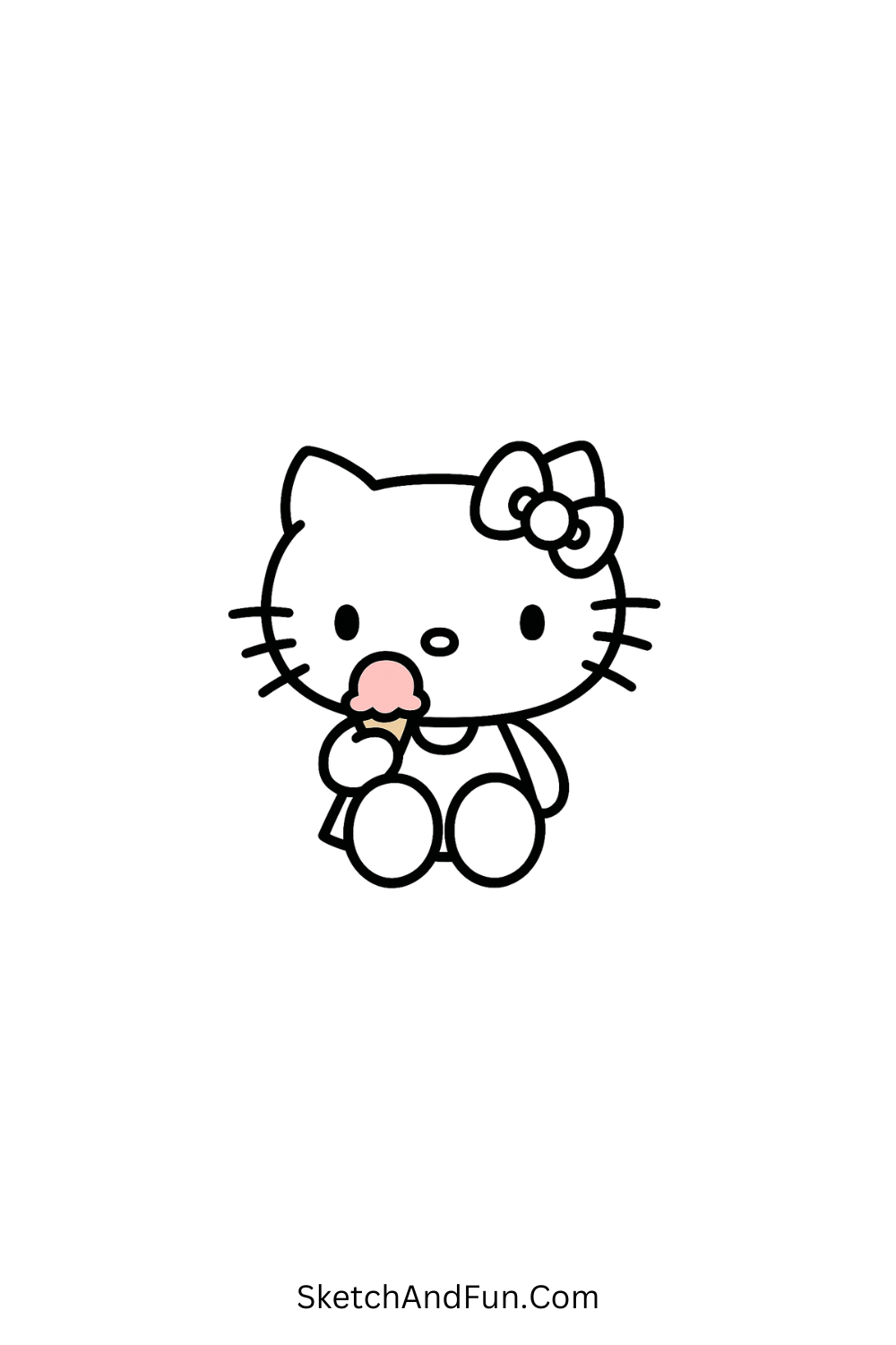Kawaii Hello Kitty with pastel ice cream – sweet treat-themed Hello Kitty sketch idea