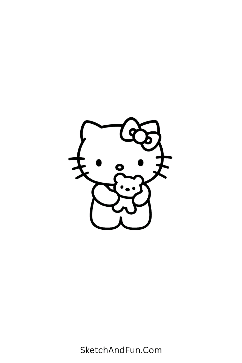 Hello Kitty hugging small teddy bear – cozy and easy Hello Kitty drawing for toddlers