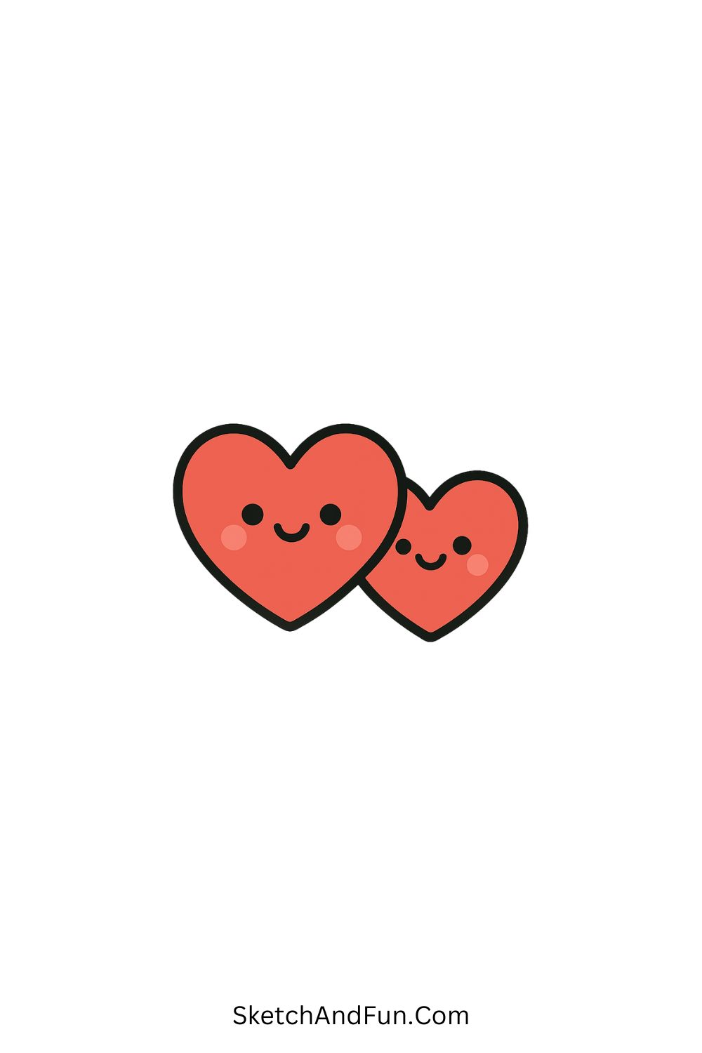 Adorable cartoon doodle of two hearts hugging together, minimal kawaii love-themed doodle idea.