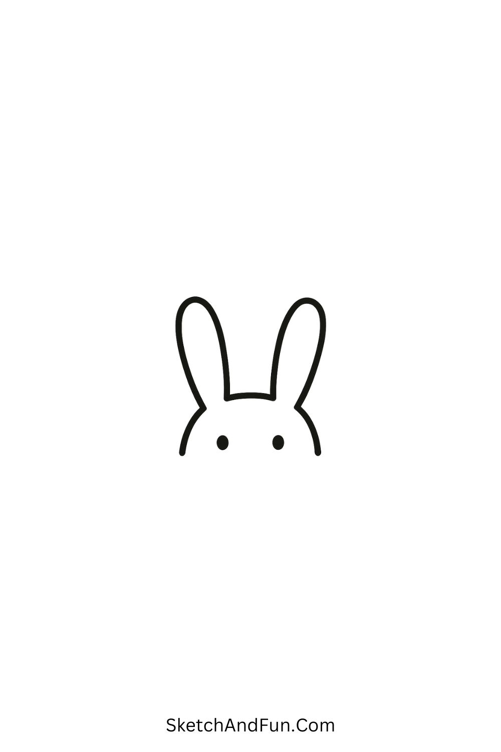 Adorable cartoon doodle of bunny ears peeking with sparkling eyes, fun minimalistic doodle design.