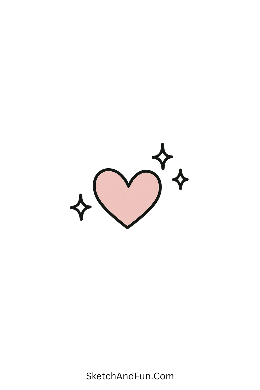 Easy kawaii doodle of a pink heart surrounded by sparkles and stars, adorable minimal cartoon art idea.