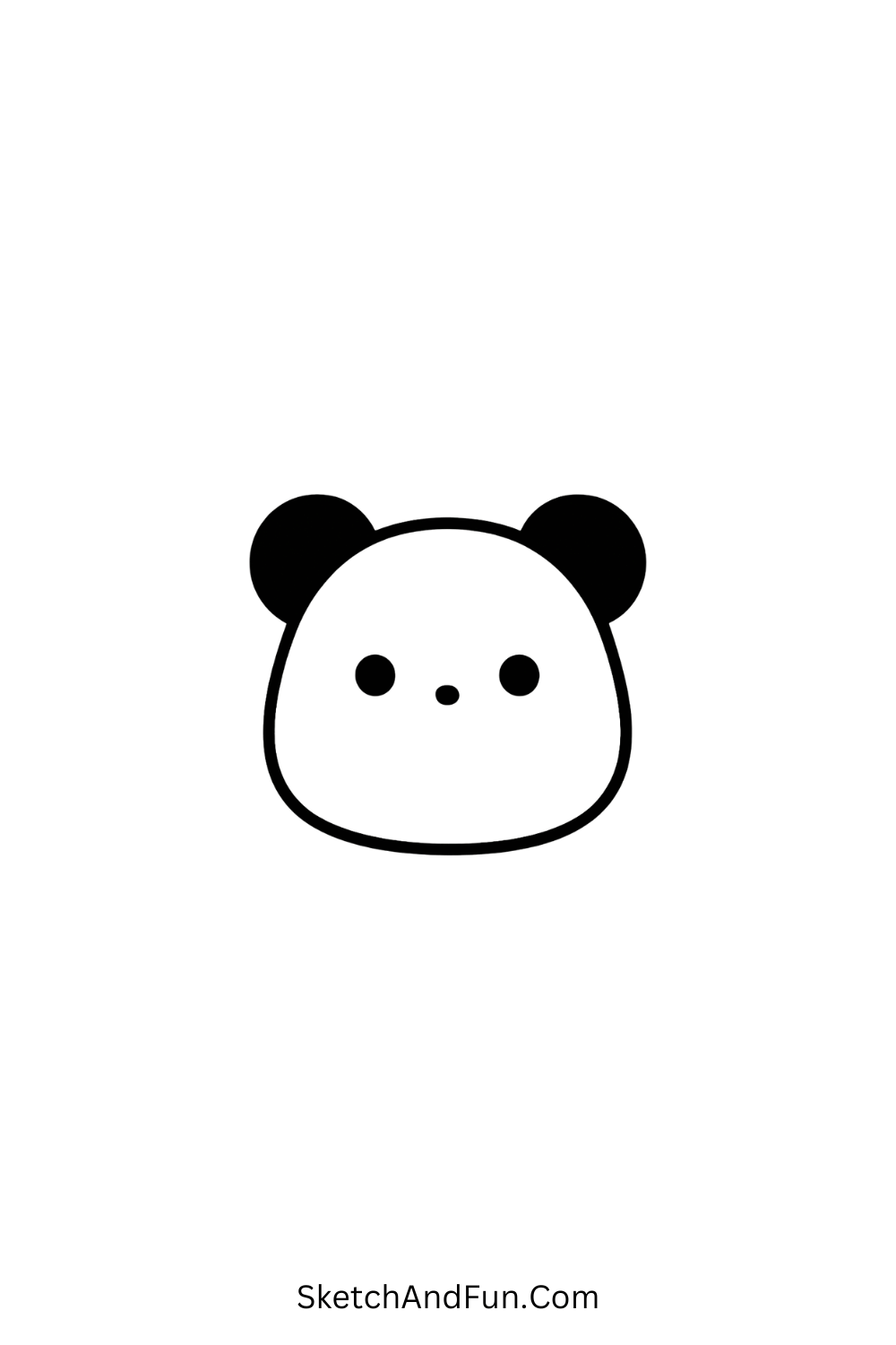 Minimalist cartoon doodle of a panda face with black ears and a cute expression, kawaii animal art idea.