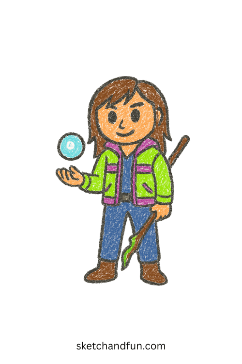 K-pop hunter girl in neon outfit holding a floating orb โ glowing concept art idea