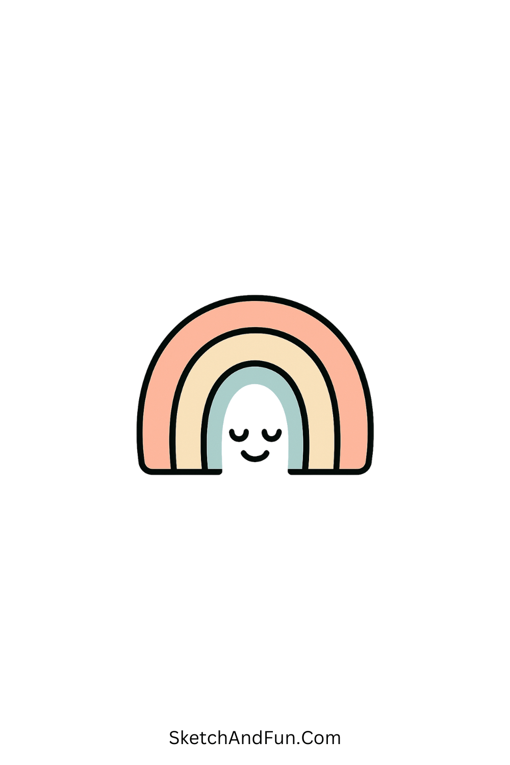Cute pastel rainbow doodle in soft tones, minimal kawaii cartoon drawing idea for aesthetic designs.