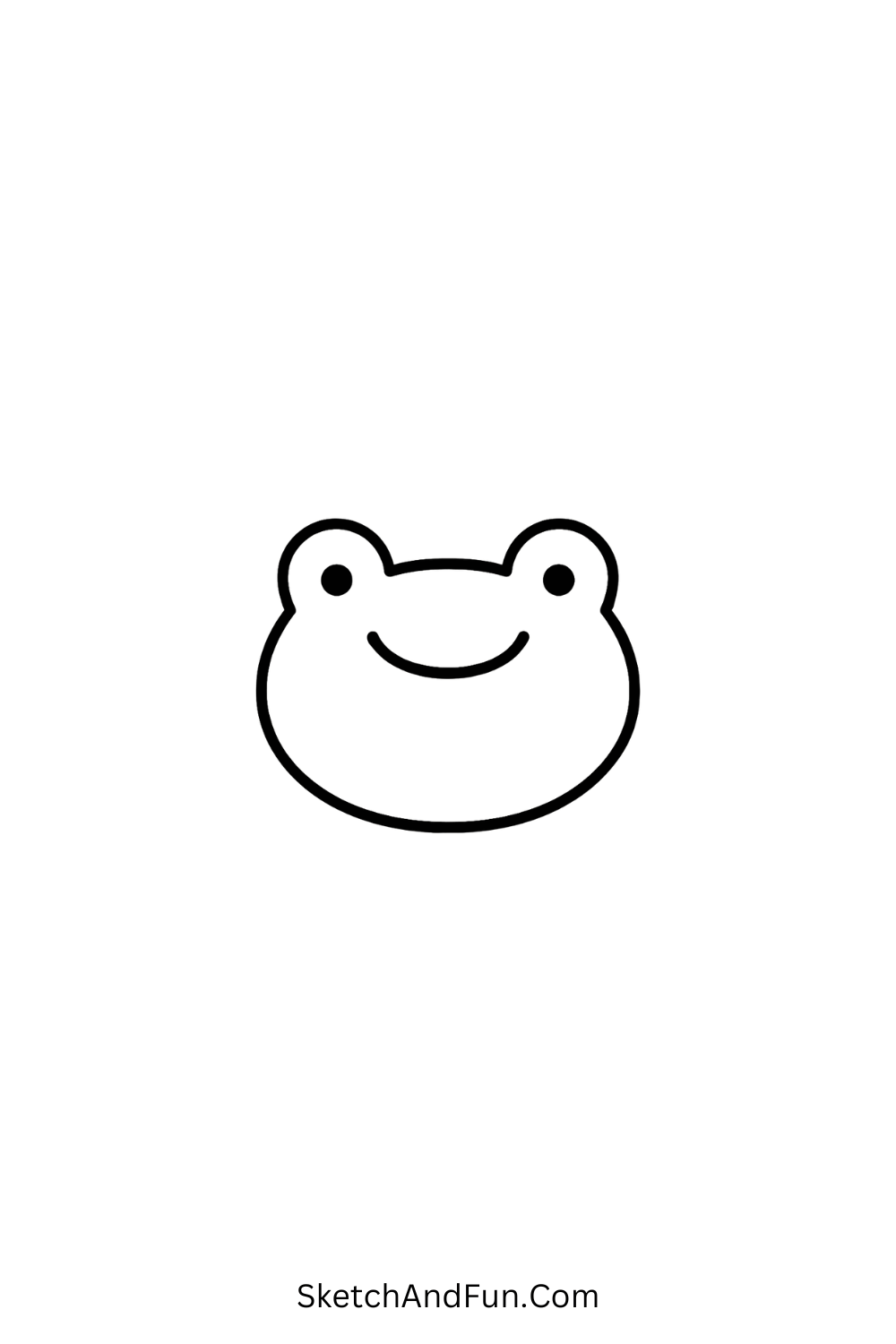 Cute cartoon doodle of a simple frog with big eyes and a happy face, minimal kawaii art idea.
