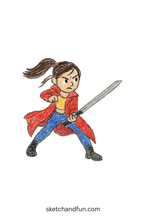 K-pop idol warrior swinging a mic-sword with long coat flowing, fantasy anime character concept