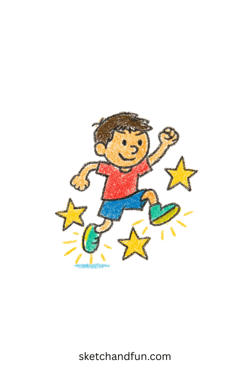 K-pop boy leaping through stars in light-up shoes โ cosmic anime hunter drawing concept.