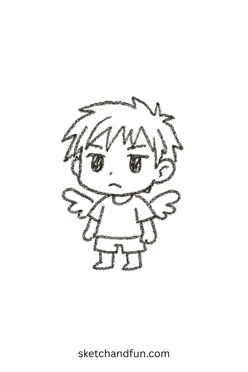 Anime boy with small angel wings holding a glowing star, perfect for easy cute anime boy drawing inspiration.