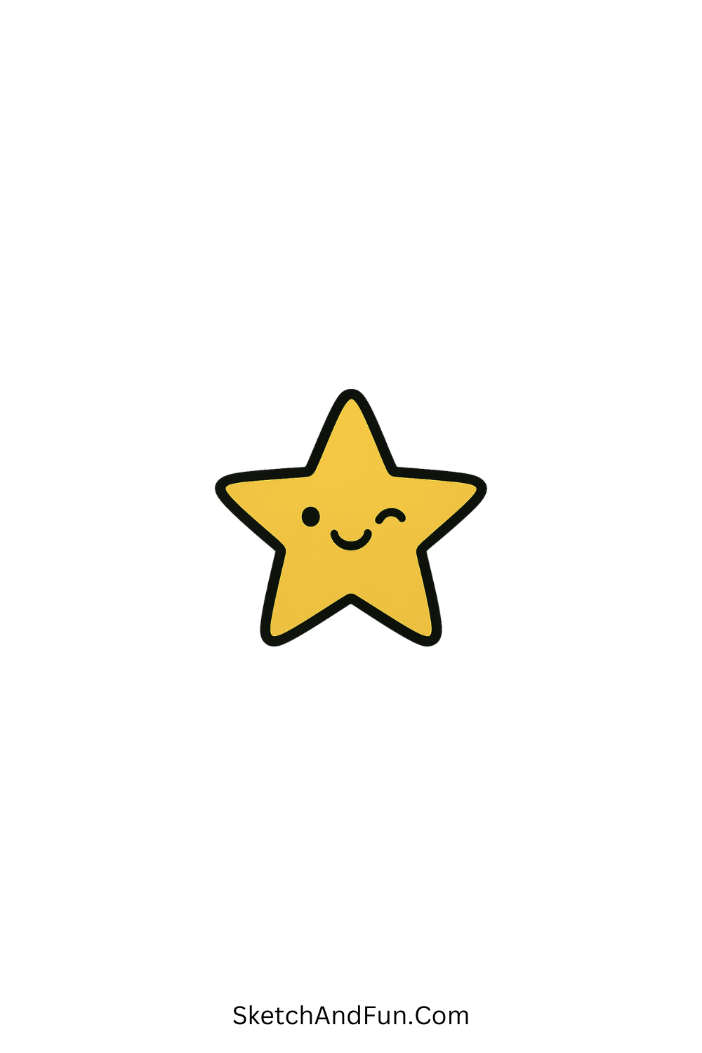 Easy doodle drawing of a winking star with a playful face, cute minimal cartoon design idea.