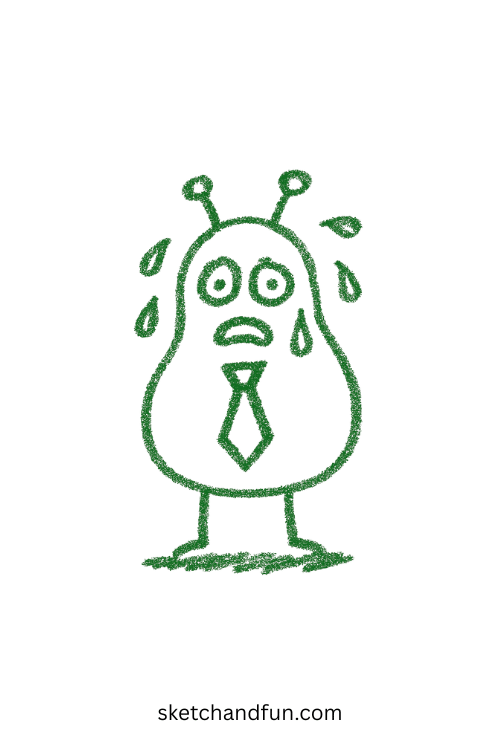 Alien sweating in job interview with three eyes, classic cute goofy ahh drawing