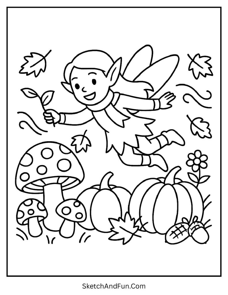 Autumn printable activity sheets with fairies, mushrooms, and magical garden scenes