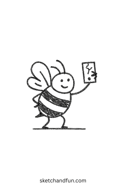 Bee snapping a selfie mid-flight, perfect for a goofy ahh drawing challenge