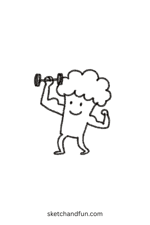 Broccoli lifting dumbbell, strong veggie featured in goofy ahh character drawing ideas