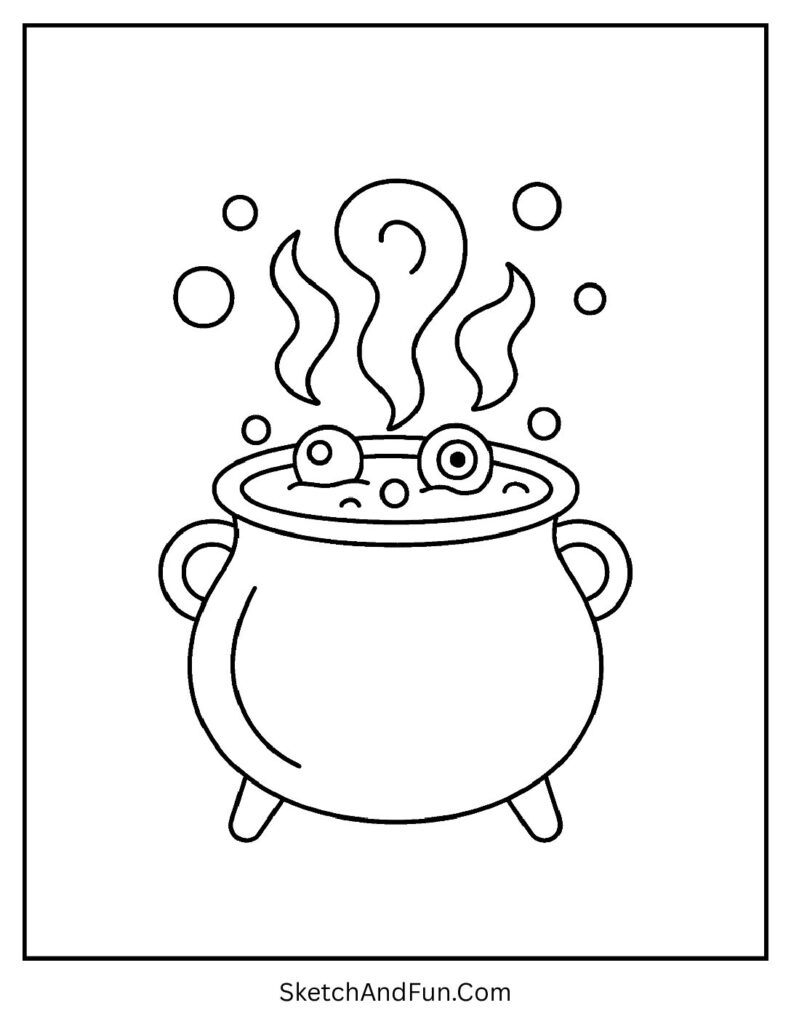 A spooky cauldron bubbling with green steam – Halloween cauldron coloring pages