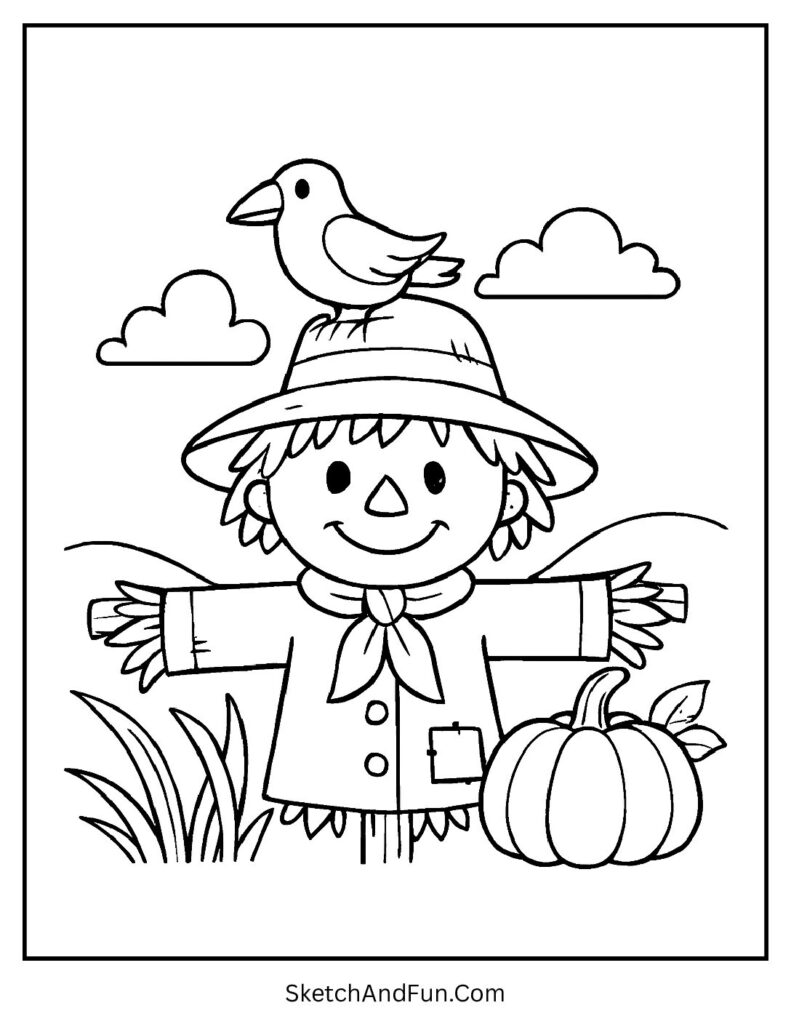 Cozy farm design from scarecrow coloring pages printable